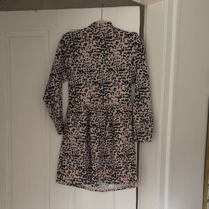 La vie Rebecca taylor black Cream leopard animal print Dotted Long Sleeve dress